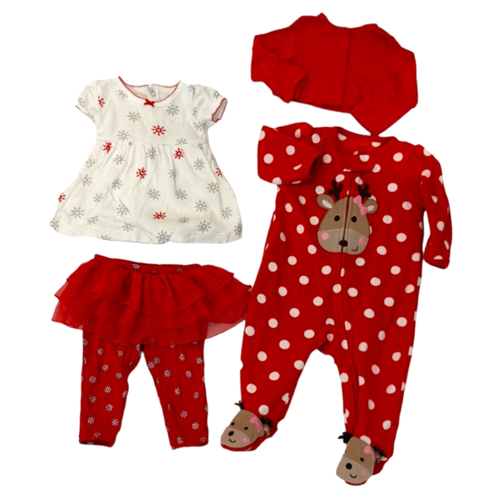 Carters baby girl Christmas bundle 6 months dress, pants tutu, sweater, reindeer